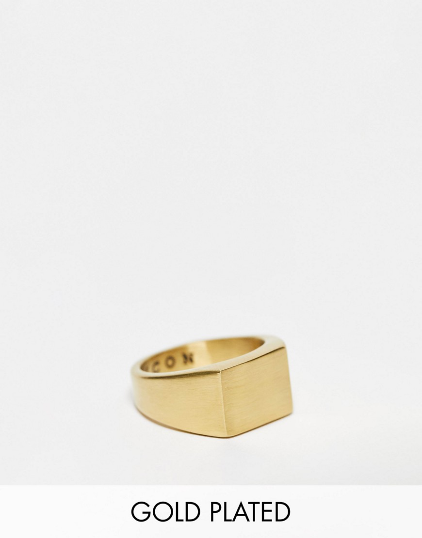 ICON BRAND 14K GOLD PLATED STAINLESS STEEL SIGNET RING IN GOLD