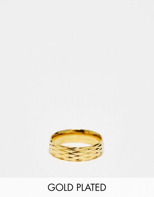 Icon Brand - 14k vergulde brede ring van roestvrij staal met geslepen details in goud
