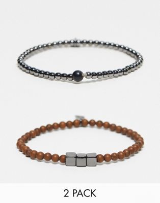 Icon Brand 2 pack of bead and gunmetal bracelets in multi