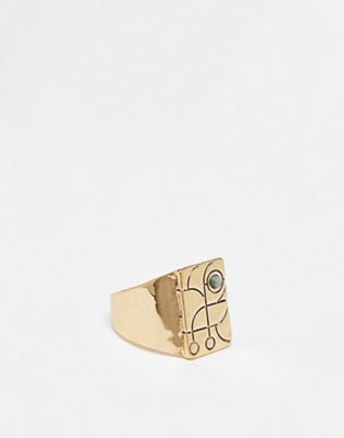 Icon Brand abstract design square signet ring in gold - ASOS Price Checker