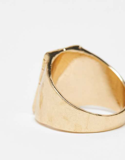 Icon Brand abstract design square signet ring in gold | ASOS