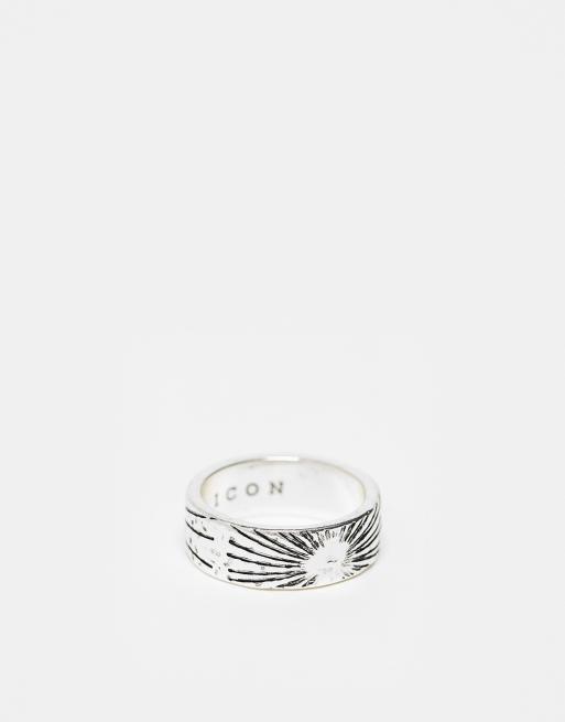 Icon Brand - Anello a fascia color argento con raggi solari