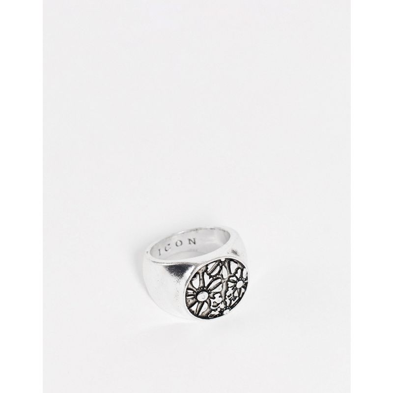 Icon Brand - Anello a sigillo color argento a fiori