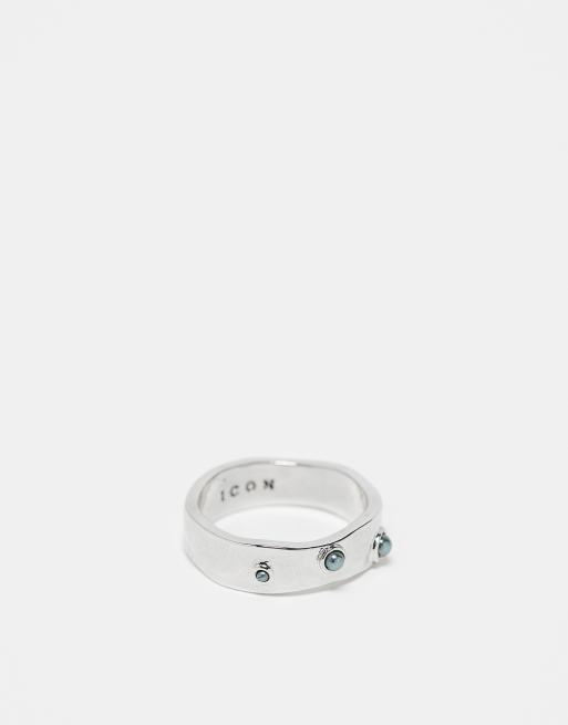 Icon Brand - Anello argentato a fascia con perle