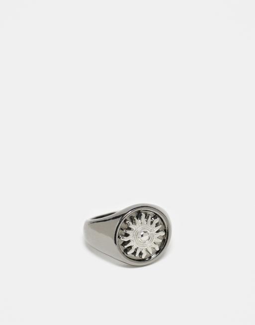 Icon Brand - Anello con sigillo color canna di fucile con terra e sole