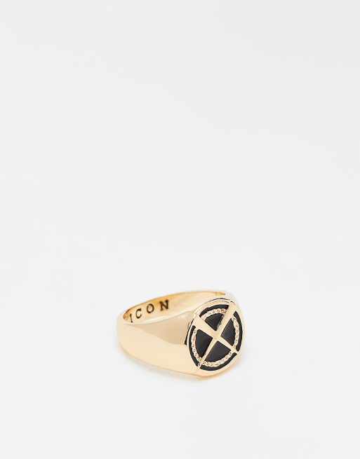 Icon Brand - Anello con sigillo con motivo con mazze da baseball colore oro