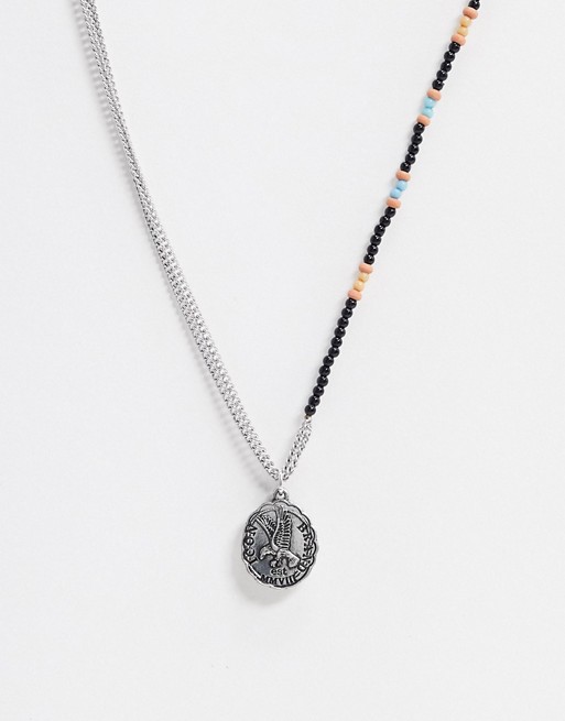 Icon Brand asymmetric bead and metal neck chain with coin charms