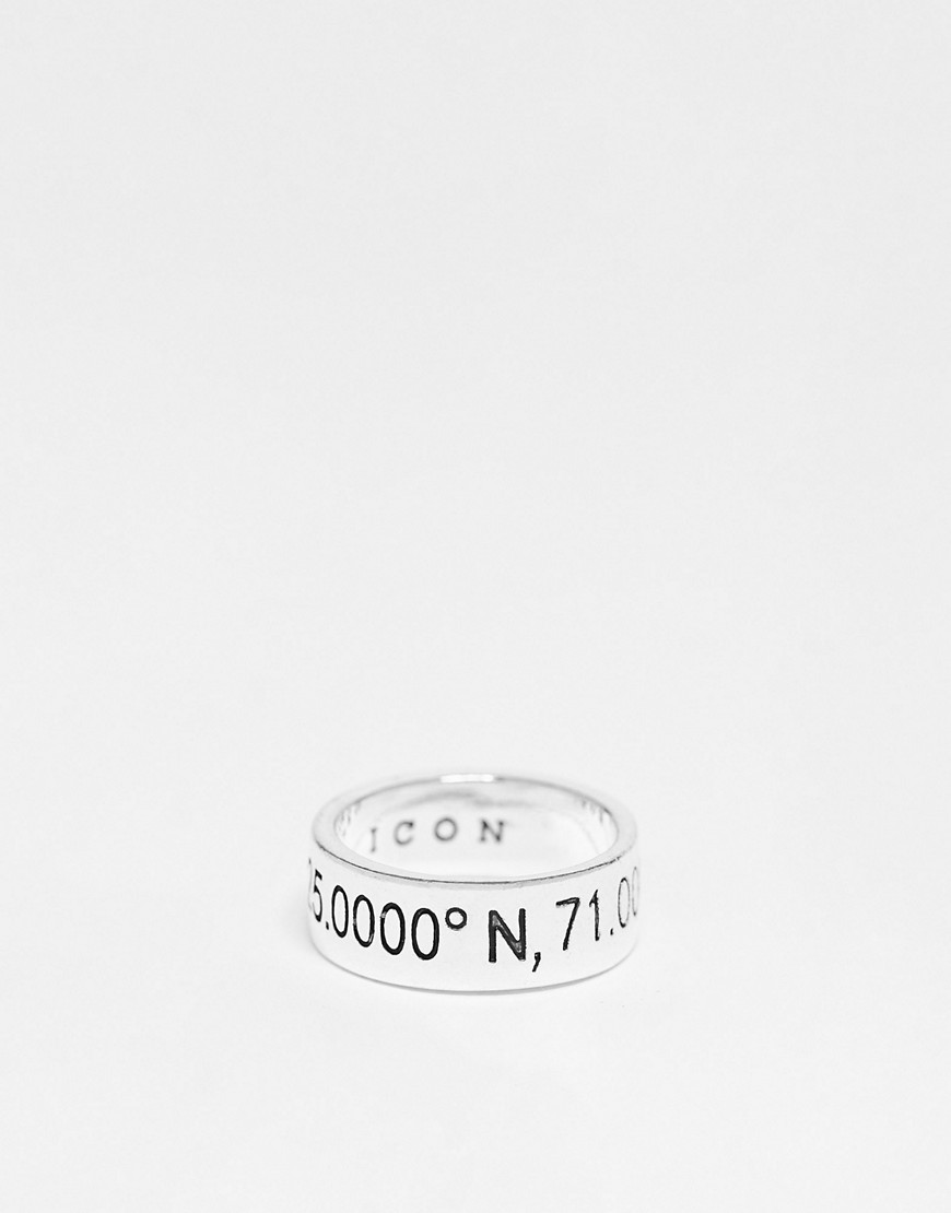 Icon Brand band ring with coordinates in silver-Gold