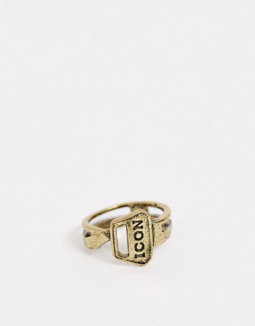Icon Brand band ring with key detail in bronze