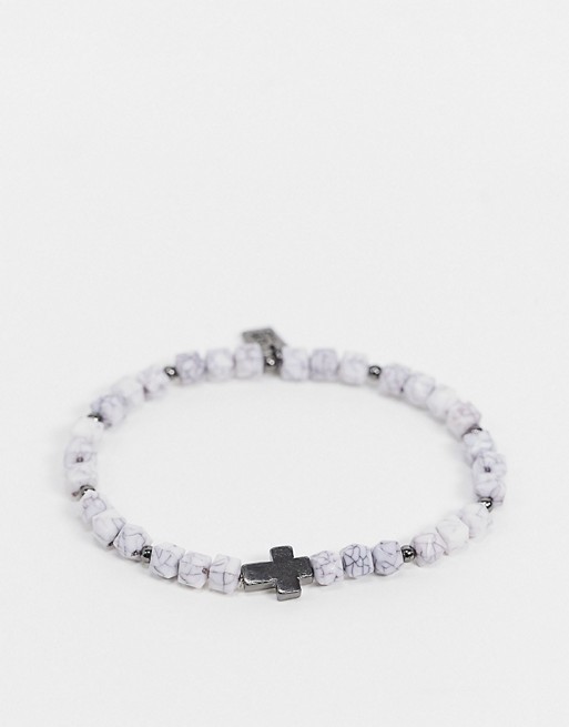 Icon Brand beaded bracelet in white with cross charm