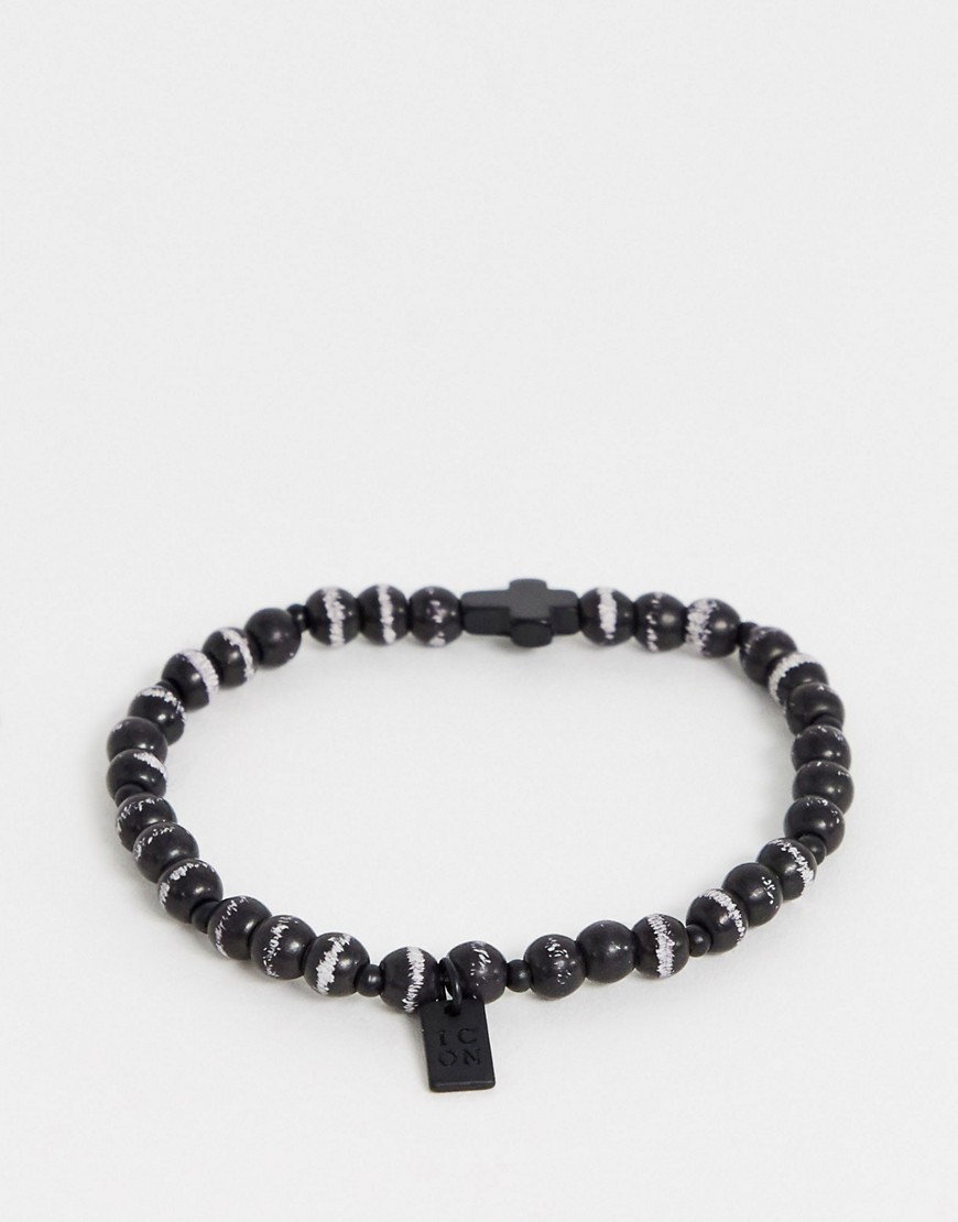 Icon Brand beaded bracelet with cross charm in black