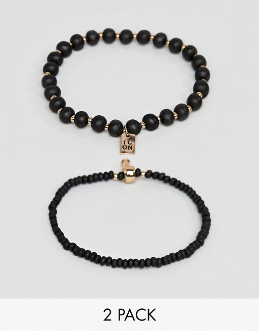 Icon Brand black beaded bracelet in 2 pack