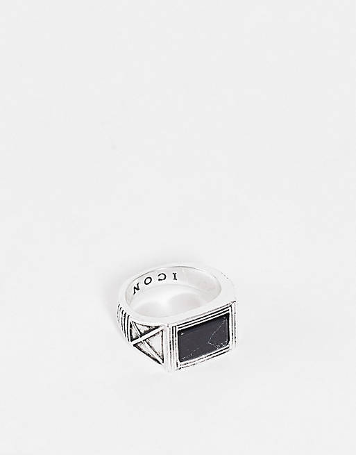  Icon Brand black composite signet ring in silver 