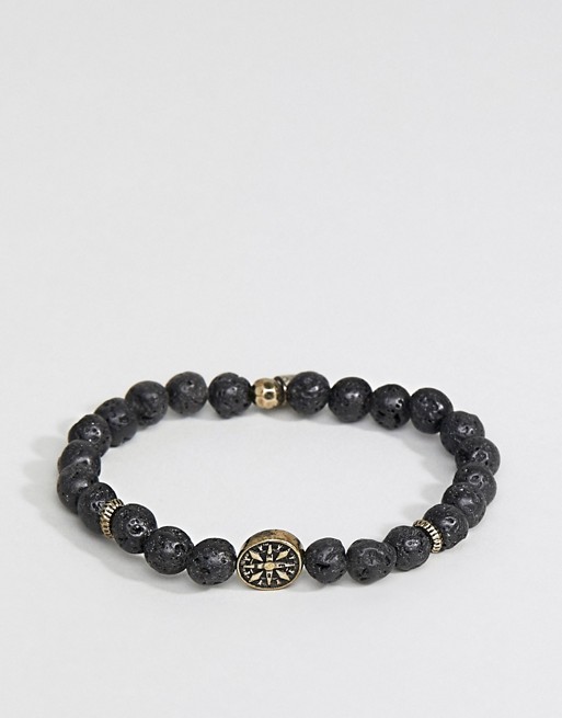 Icon Brand black lava beaded bracelet with burnished gold finish exclusive to asos
