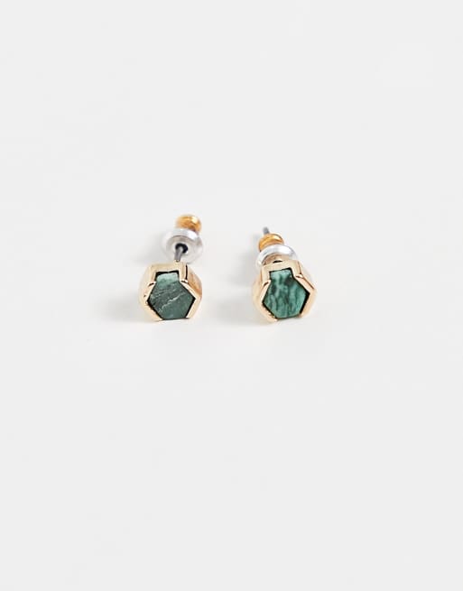 Icon Brand - Boucles d'oreilles serties d'une pierre en composite verte - Doré, 4 de 4
