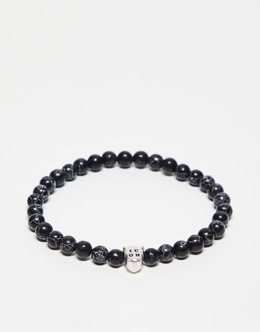 Icon Brand - Bracciale di perline nero