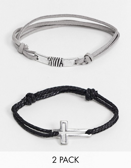 Icon Brand bracelet pack in monochrome faux suede with cross charm