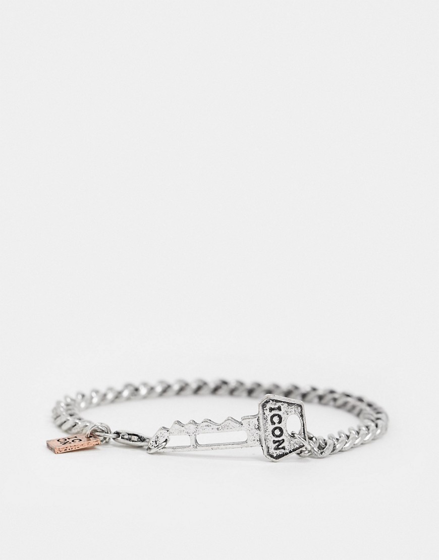 Icon Brand chain bracelet with key in silver