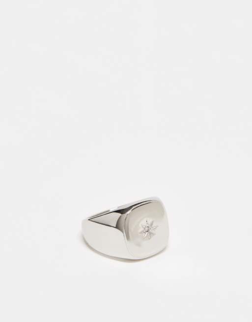 Icon Brand - Chevalière rétro à motif étoile en acier inoxydable - Argenté
