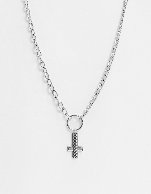 Icon Brand chunky neck chain with cross and chain detailing in silver