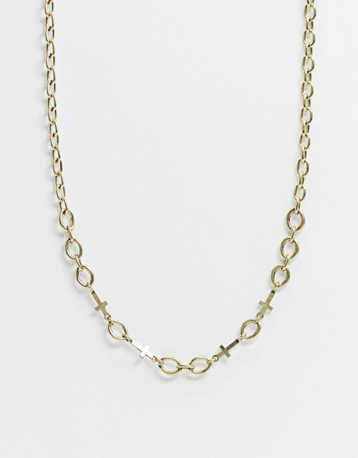 Icon Brand chunky neck chain with oval and cross charm links in gold