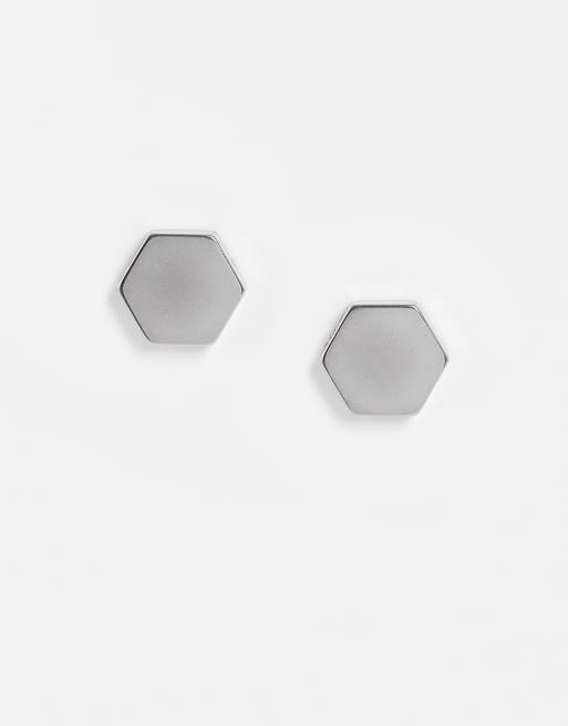 Icon Brand - Clous d'oreilles hexagonaux en acier inoxydable - Argenté