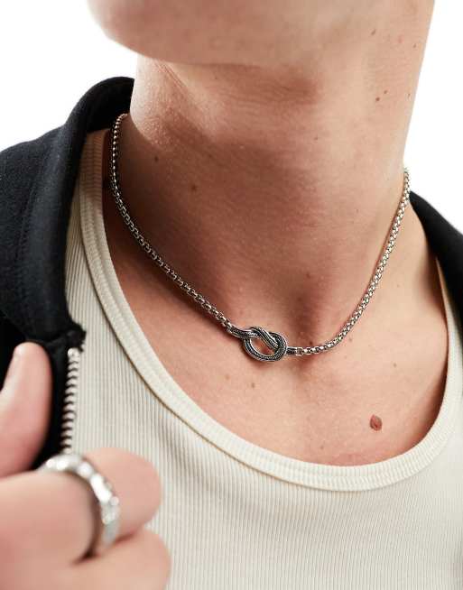 Icon brand - Collana a catena in acciaio inossidabile color argento con nodo