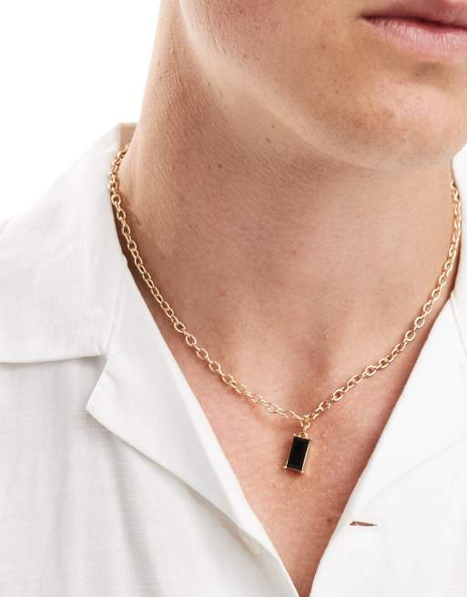 Icon Brand - Collana argento con pendente con pietra nera