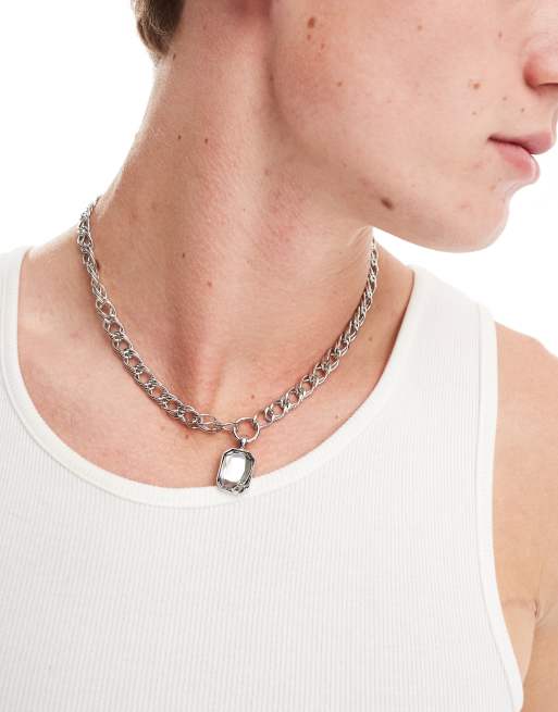 Icon Brand - Collana barbazzale color argento con pietra pendente