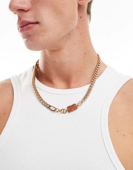 Icon Brand - Collana color oro a catenina con pendente occhio di tigre