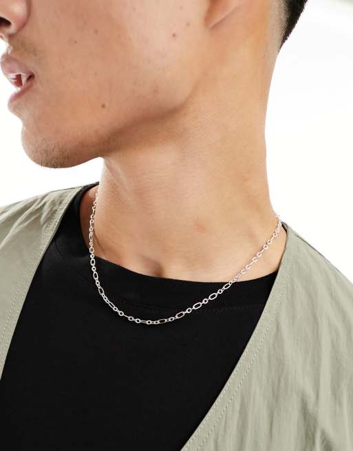 Icon Brand - Collana con catena a maglie miste color argento anticato