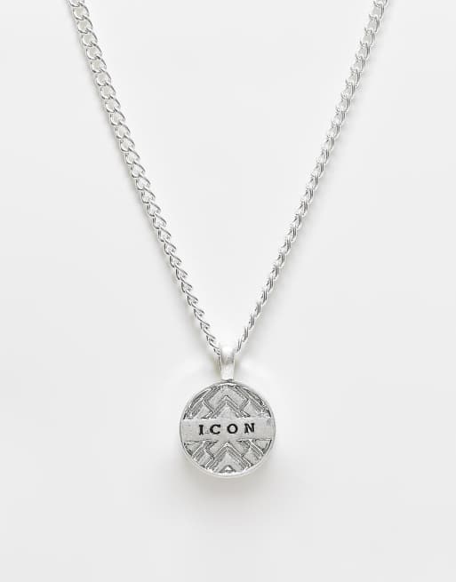 Icon Brand - Collana con catenina barbazzale color argento con moneta, 3 di 4
