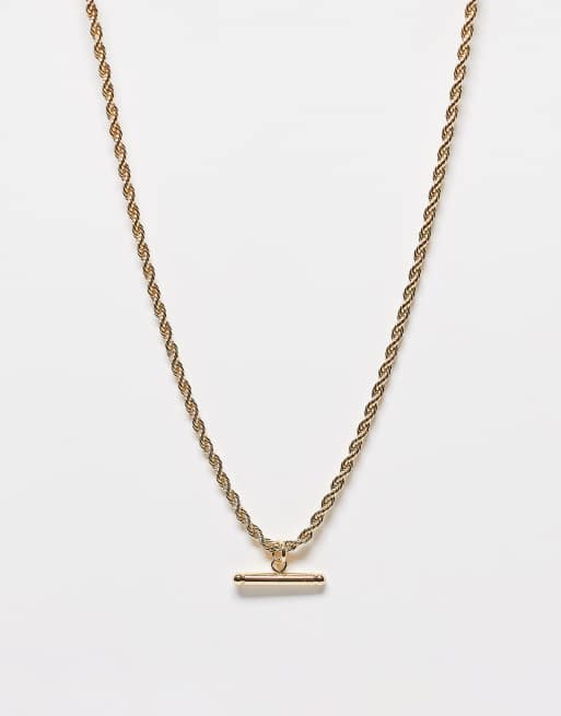 Icon Brand - Collana in acciaio inox color oro placcato in oro 14 ct con barretta a T