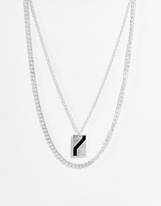 Icon Brand - Collier à double chaîne avec pendentif - Argenté