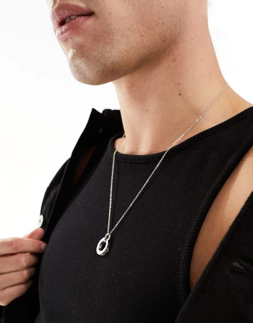Icon Brand - Collier en acier inoxydable avec pendentif hyalus - Argenté 