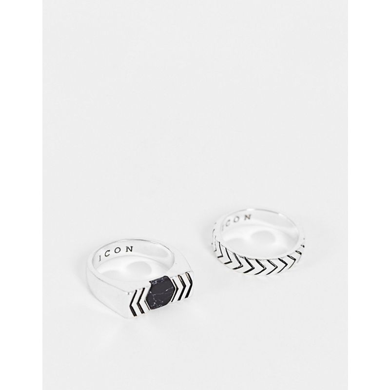 Confezioni multipack Uomo Icon Brand - Confezione da 2 anelli argento con pietre composite nere
