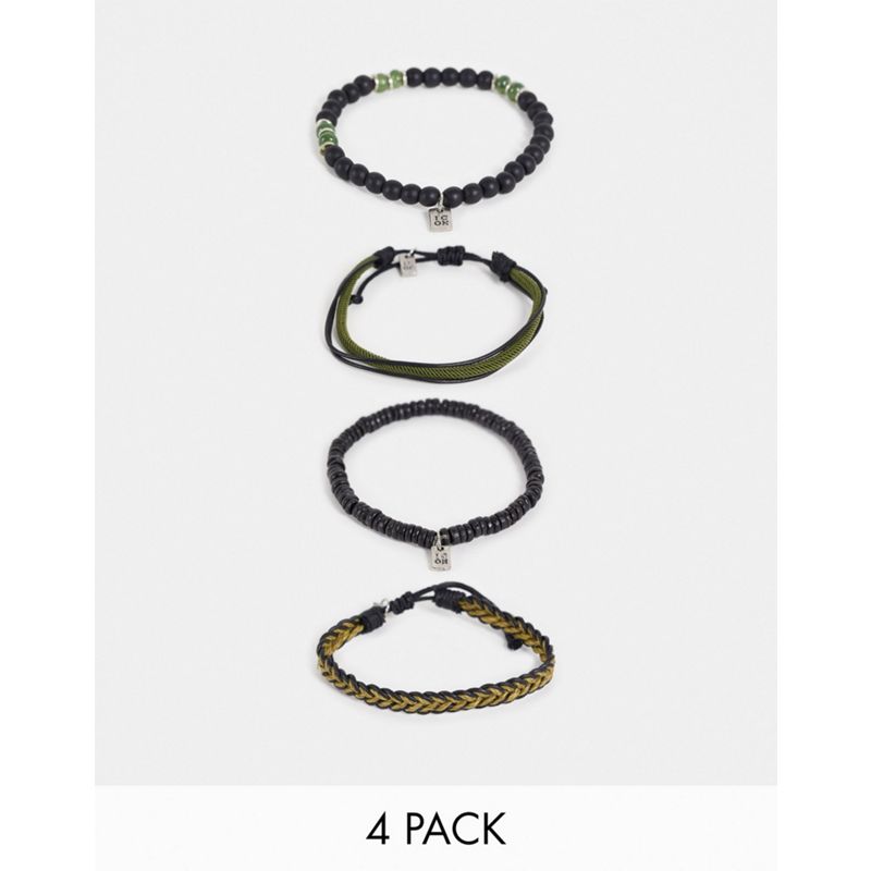 Uomo njcWj Icon Brand - Confezione da 4 bracciali con perline verdi