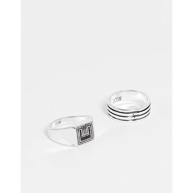 TVG2z  Icon Brand - Confezione da due anelli stile art déco color argento