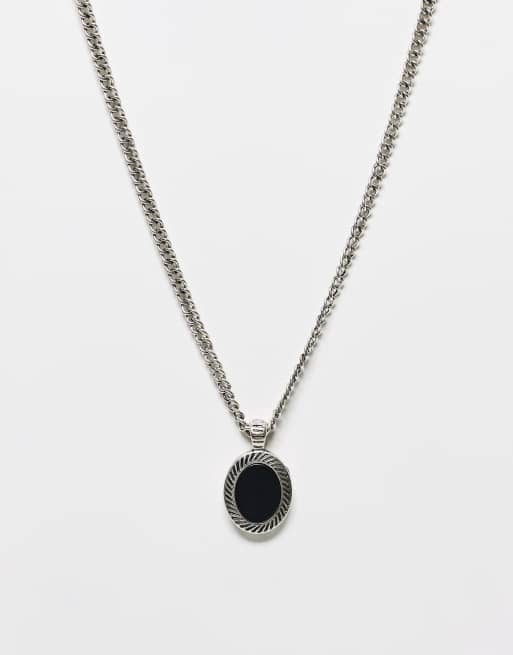 Icon Brand - Corazon - Ovalen zwarte hanger van composiet in zilver