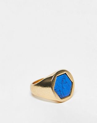 Icon Brand corazon prestine hexagon signet ring in gold and blue