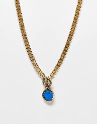 Icon Brand corazon prestine hexagon T bar necklace in gold and blue - ASOS Price Checker