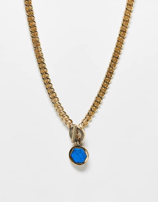 Icon Brand corazon prestine hexagon T bar necklace in gold and blue