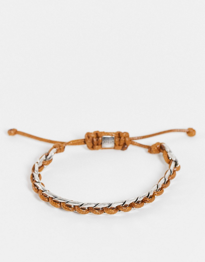 Icon Brand cord and chain bracelet in brown