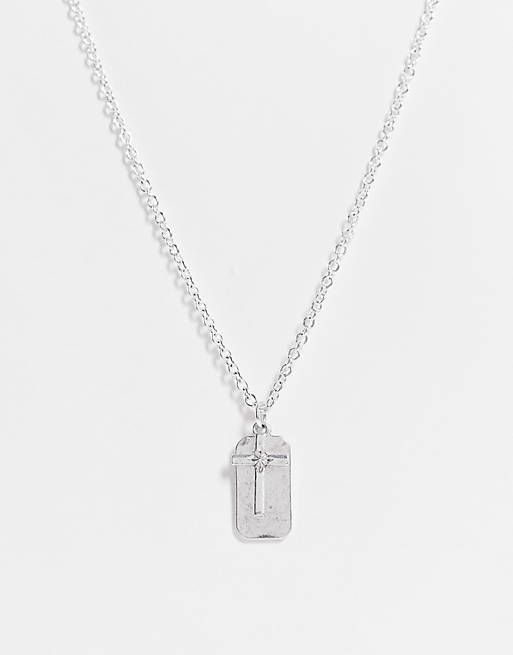 Icon Brand cross and dog tag pendant in silver