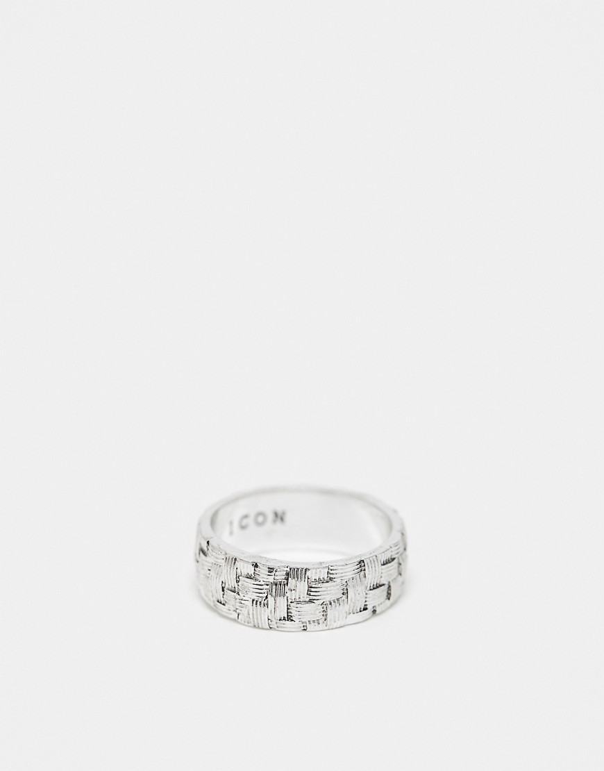 Icon Brand culture clash bamboo weave band ring in silver