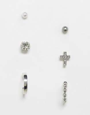 Icon Brand de la perla 6 pack of earrings in silver - ASOS Price Checker
