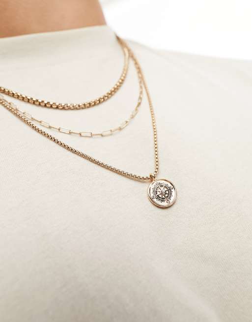 Icon Brand - De La Perla - Collana a triplo filo color oro con bussola