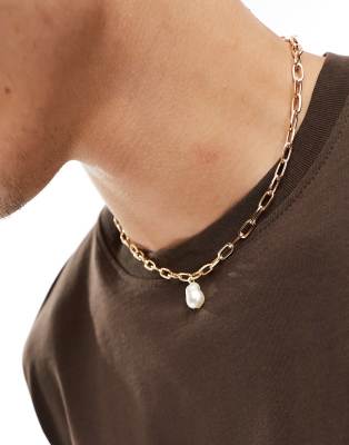 Icon Brand de la perla oval pendant necklace in gold - ASOS Price Checker