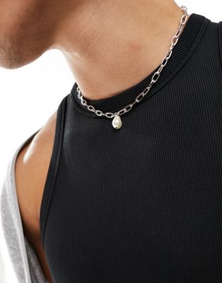 Icon Brand de la perla oval pendant necklace in silver