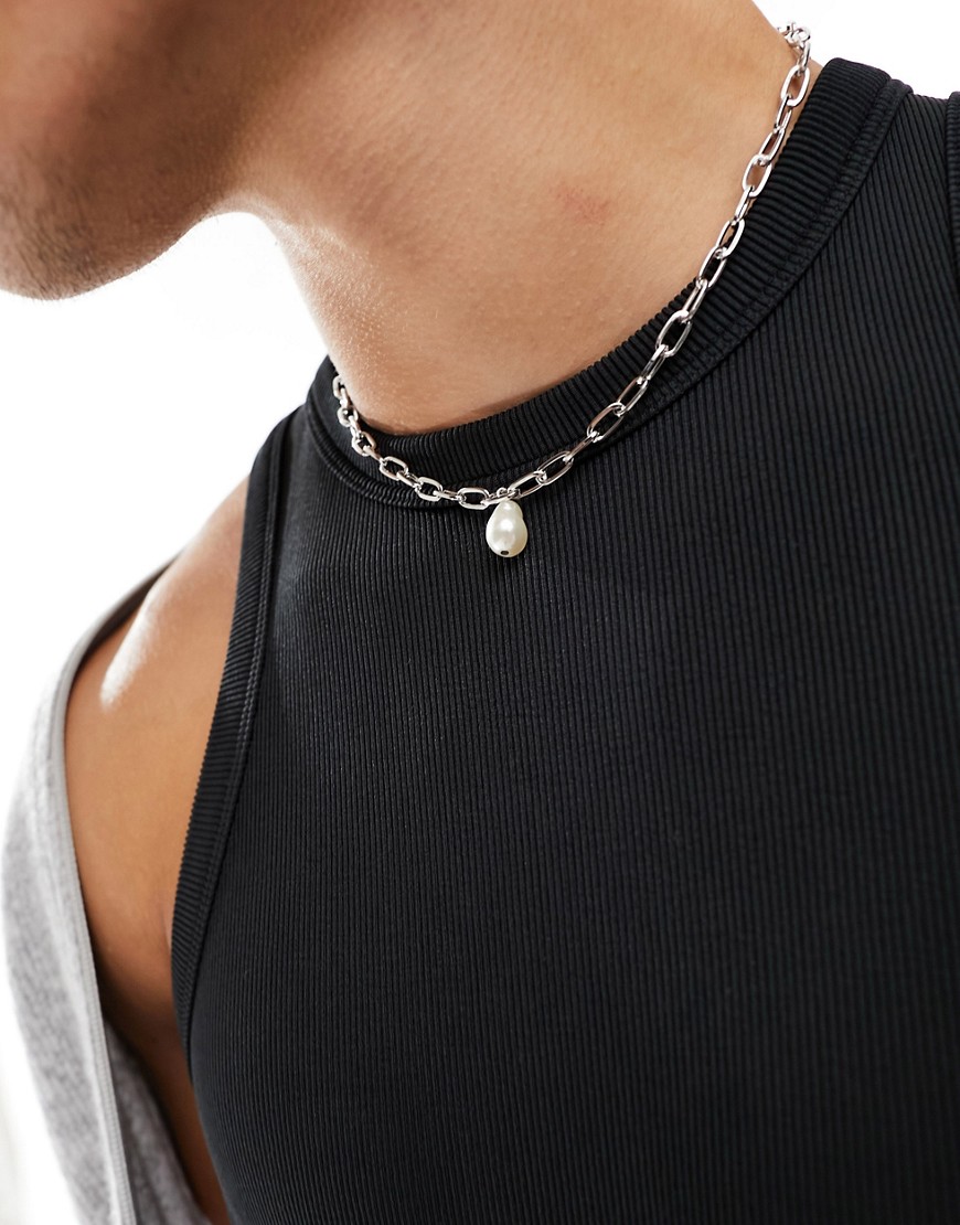 icon brand - de la perla - silvrigt halsband med ovalt hänge-guld
